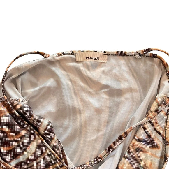 Brown and Cream Marble Print Cross Back Crop Top - Picture 8 of 8